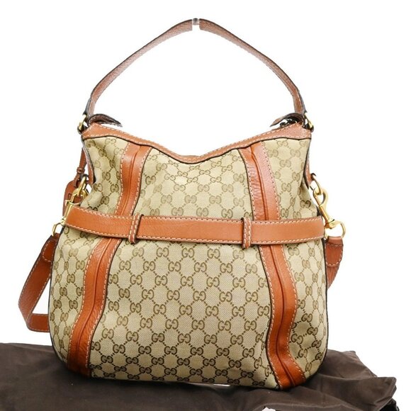 GUCCI Logo GG Pattern 2Way Shoulder Bag Canvas Leather Brown Orange 86KB534 - Picture 3 of 16